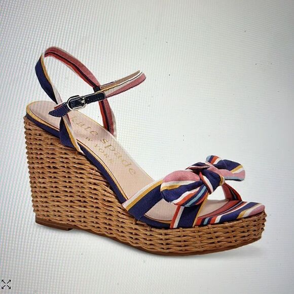 Kate Spade Patio Wedge Sandals- Sidewalk Stripe- Size 11- NIB - Picture 1 of 6